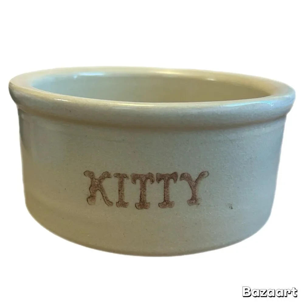 Roseville Ohio R.R.P. Co. 5.5” Feeder Pottery USA Kitty Pet Food Bowl